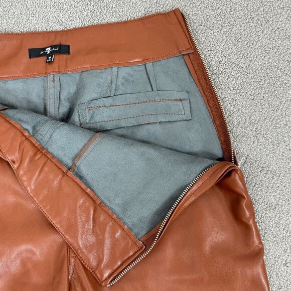 7 For All Mankind Crossover Waist Faux Leather Crop Pants Chestnut Brown Medium - Picture 6 of 11